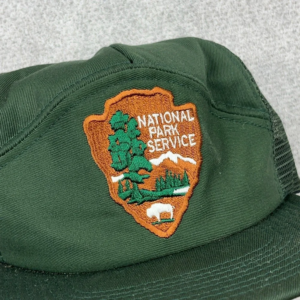 Vintage National Park Service Trucker Hat Cap SnapBack 80s 90s Nature USA Green